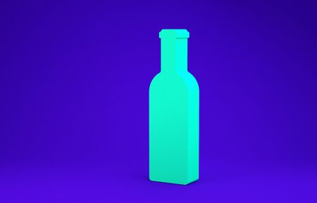 Green Bottle of wine icon isolated on blue background. Minimalism concept. 3d illustration 3D renderの写真素材
