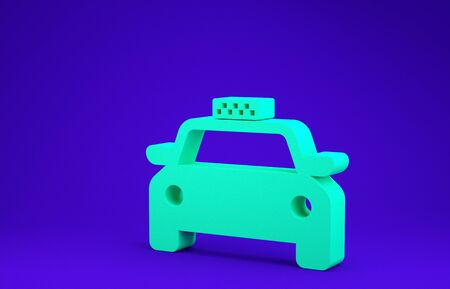 Green Taxi car icon isolated on blue background. Minimalism concept. 3d illustration 3D renderの写真素材