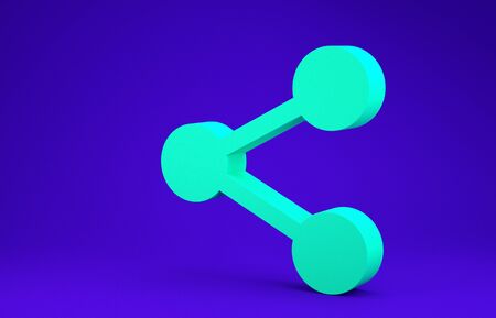 Green Share icon isolated on blue background. Share, sharing, communication pictogram, social media, connection, network, distribute sign. Minimalism concept. 3d illustration 3D renderの写真素材