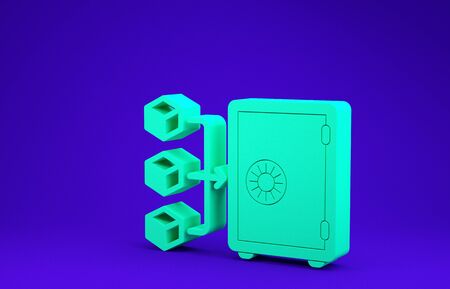 Green Proof of stake icon isolated on blue background. Cryptocurrency economy and finance collection. Minimalism concept. 3d illustration 3D renderの写真素材
