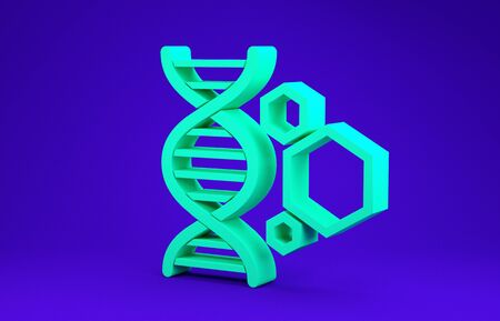 Green Genetic engineering icon isolated on blue background. DNA analysis, genetics testing, cloning, paternity testing. Minimalism concept. 3d illustration 3D renderの写真素材