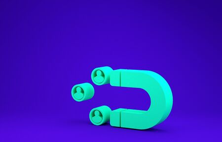 Green Customer attracting icon isolated on blue background. Customer retention, support and service. Customer people attracting with magnet. Minimalism concept. 3d illustration 3D renderの写真素材