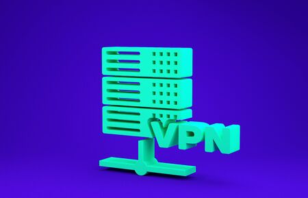 Green Server VPN icon isolated on blue background. Minimalism concept. 3d illustration 3D renderの写真素材