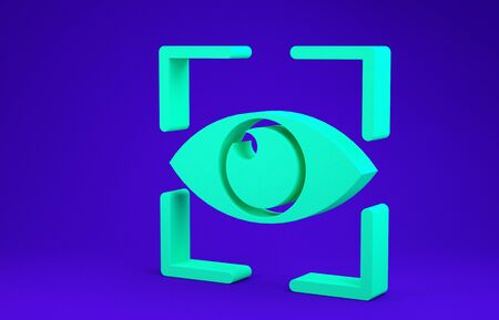Green Eye scan icon isolated on blue background. Scanning eye. Security check symbol. Cyber eye sign. Minimalism concept. 3d illustration 3D renderの写真素材