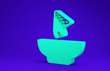 Green Nachos in plate icon isolated on blue background. Tortilla chips or nachos tortillas. Traditional mexican fast food. Minimalism concept. 3d illustration 3D renderの写真素材
