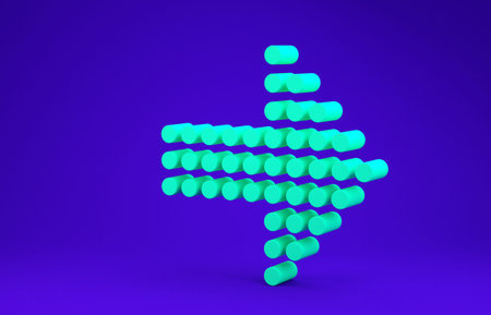 Green Dots arrow icon isolated on blue background. Halftone arrow. Dotted arrow sign. Minimalism...
