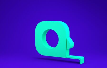 Green Roulette construction icon isolated on blue background. Tape measure symbol. Minimalism concept. 3d illustration 3D renderの写真素材