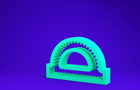 Green Protractor grid for measuring degrees icon isolated on blue background. Tilt angle meter. Measuring tool. Geometric symbol. Minimalism concept. 3d illustration 3D renderの写真素材