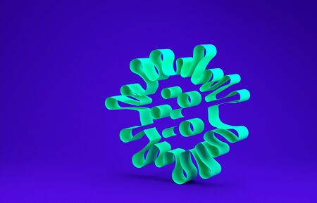 Green Bacteria icon isolated on blue background. Bacteria and germs, microorganism disease causing, cell cancer, microbe, virus, fungi. Minimalism concept. 3d illustration 3D renderの写真素材
