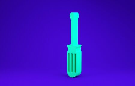 Green Screwdriver icon isolated on blue background. Service tool symbol. Minimalism concept. 3d illustration 3D renderの写真素材