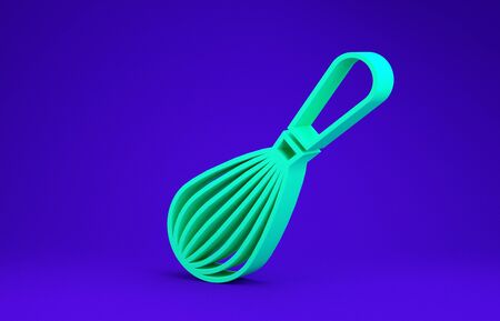 Green Kitchen whisk icon isolated on blue background. Cooking utensil, egg beater. Cutlery sign. Food mix symbol. Minimalism concept. 3d illustration 3D renderの写真素材