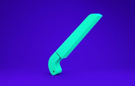 Green Garden saw icon isolated on blue background. Minimalism concept. 3d illustration 3D renderの写真素材
