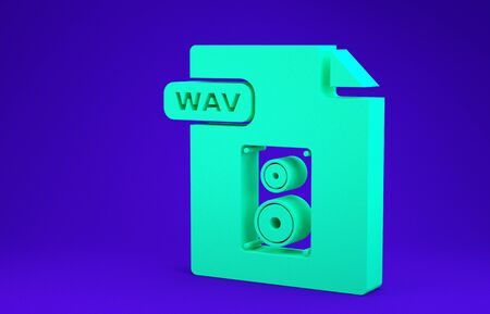Green WAV file document. Download wav button icon isolated on blue background. WAV waveform audio file format for digital audio riff files. Minimalism concept. 3d illustration 3D renderの写真素材