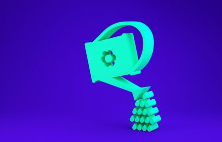 Green Watering can icon isolated on blue background. Irrigation symbol. Minimalism concept. 3d illustration 3D renderの写真素材