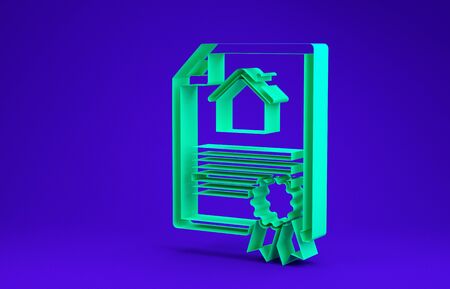 Green House contract icon isolated on blue background. Contract creation service, document formation, application form composition. Minimalism concept. 3d illustration 3D renderの写真素材