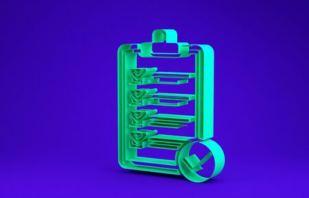 Green Verification of delivery list clipboard and pen icon isolated on blue background. Minimalism concept. 3d illustration 3D renderの写真素材