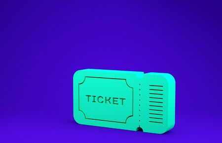 Green Ticket icon isolated on blue background. Minimalism concept. 3d illustration 3D renderの写真素材