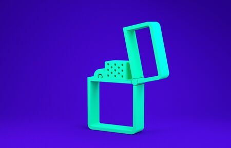 Green Lighter icon isolated on blue background. Minimalism concept. 3d illustration 3D renderの写真素材