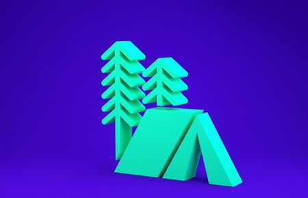 Green Tourist tent icon isolated on blue background. Camping symbol. Minimalism concept. 3d illustration 3D renderの写真素材