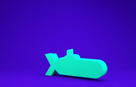 Green Submarine icon isolated on blue background. Military ship. Minimalism concept. 3d illustration 3D renderの写真素材