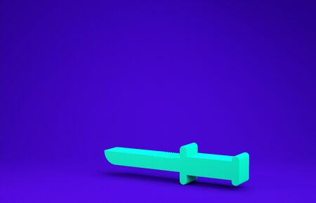 Green Military knife icon isolated on blue background. Minimalism concept. 3d illustration 3D renderの写真素材
