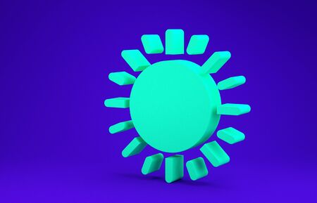 Green Sun icon isolated on blue background. Minimalism concept. 3d illustration 3D renderの写真素材