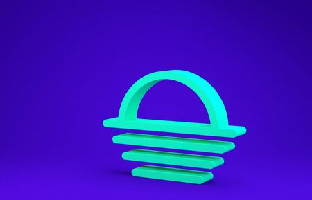 Green Sunset icon isolated on blue background. Minimalism concept. 3d illustration 3D renderの写真素材