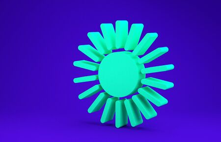 Green Sun icon isolated on blue background. Minimalism concept. 3d illustration 3D renderの写真素材
