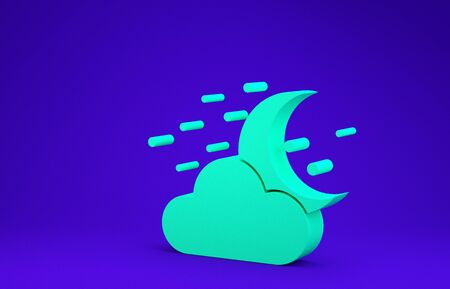 Green Cloud with moon and stars icon isolated on blue background. Cloudy night sign. Sleep dreams symbol. Night or bed time sign. Minimalism concept. 3d illustration 3D renderの写真素材