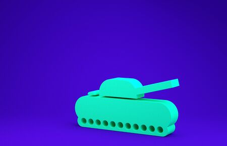 Green Military tank icon isolated on blue background. Minimalism concept. 3d illustration 3D renderの写真素材