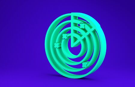 Green Radar with targets on monitor in searching icon isolated on blue background. Military search system. Navy sonar. Minimalism concept. 3d illustration 3D renderの写真素材
