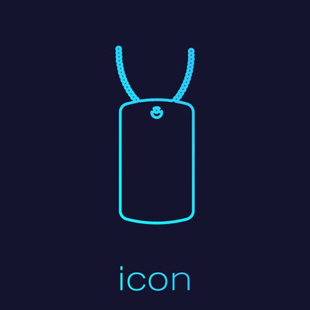 Turquoise line Military dog tag icon isolated on blue background. Identity tag icon. Army sign. Vector Illustrationのイラスト素材