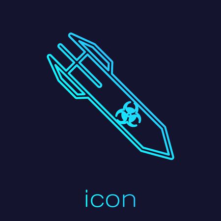 Turquoise line Biohazard rocket icon isolated on blue background. Rocket bomb flies down. Vector Illustrationのイラスト素材