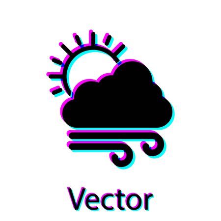 Black Windy weather icon isolated on white background. Cloud with sun and wind. Vector Illustrationのイラスト素材