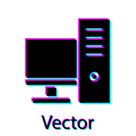 Black Computer monitor icon isolated on white background. PC component sign. Vector Illustrationのイラスト素材