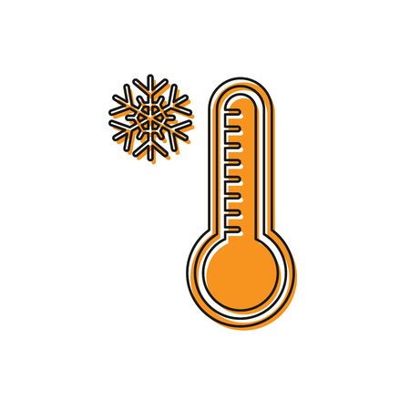 Orange Meteorology thermometer measuring heat and cold icon isolated on white background. Thermometer equipment showing hot or cold weather. Vector Illustrationのイラスト素材