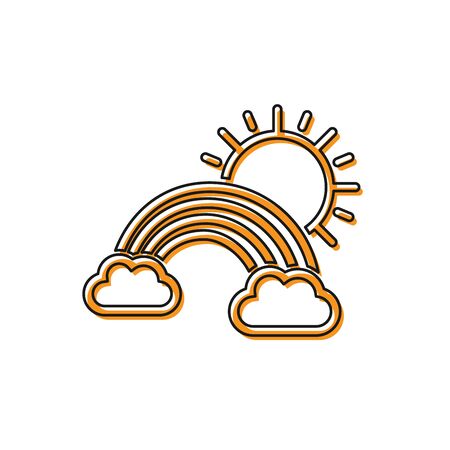 Orange Rainbow with clouds and sun icon isolated on white background. Vector Illustrationのイラスト素材
