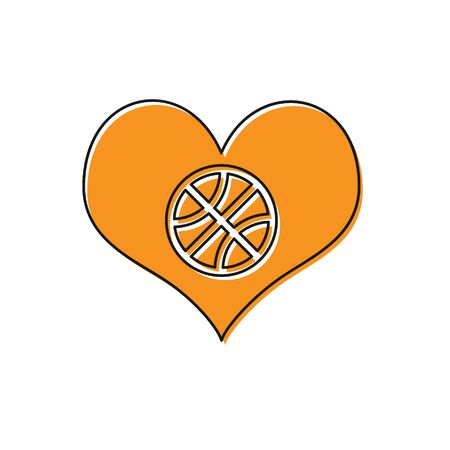 Orange Heart with basketball ball inside icon isolated on white background. Basketball love. Vector Illustrationのイラスト素材