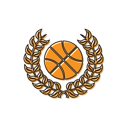 Orange Award with basketball ball icon isolated on white background. Laurel wreath. Winner trophy. Championship or competition trophy. Vector Illustrationのイラスト素材