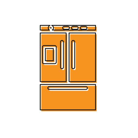 Orange Refrigerator icon isolated on white background. Fridge freezer refrigerator. Household tech and appliances. Vector Illustrationのイラスト素材