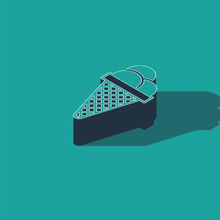 Isometric Ice cream in waffle cone icon isolated on green background. Sweet symbol. Vector Illustrationのイラスト素材