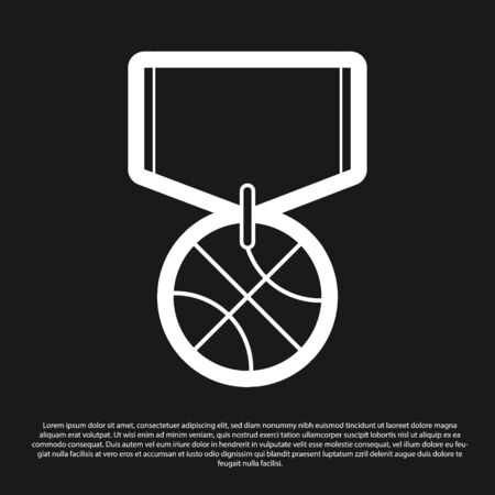 Black Basketball medal with ribbon icon isolated on black background. Vector Illustrationのイラスト素材