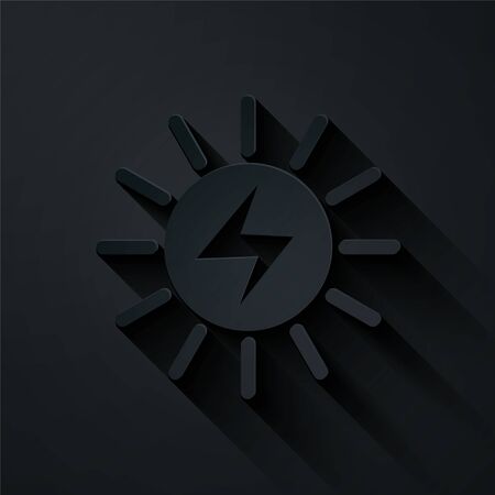 Paper cut Solar energy panel icon isolated on black background. Paper art style. Vector Illustrationのイラスト素材