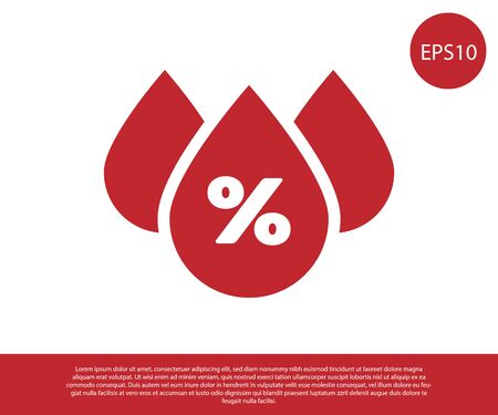 Red Water drop percentage icon isolated on white background. Humidity analysis. Vector Illustrationのイラスト素材