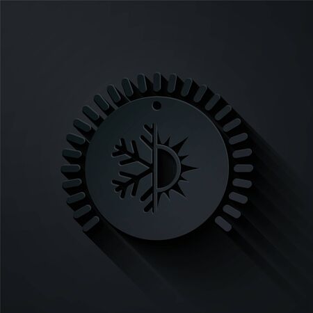 Paper cut Thermostat icon isolated on black background. Temperature control. Paper art style. Vector Illustrationのイラスト素材