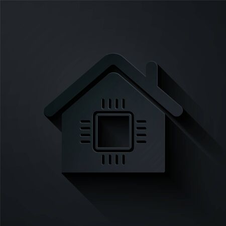 Paper cut Smart home icon isolated on black background. Remote control. Paper art style. Vector Illustrationのイラスト素材