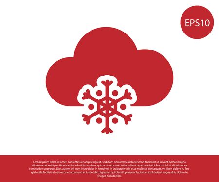 Red Cloud with snow icon isolated on white background. Cloud with snowflakes. Single weather icon. Snowing sign. Vector Illustrationのイラスト素材