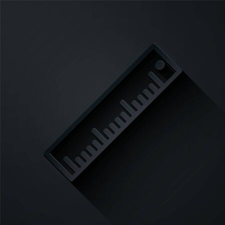 Paper cut Ruler icon isolated on black background. Straightedge symbol. Paper art style. Vector Illustrationのイラスト素材