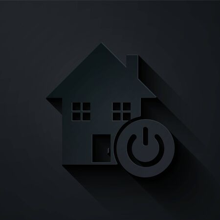Paper cut Smart home icon isolated on black background. Remote control. Paper art style. Vector Illustrationのイラスト素材