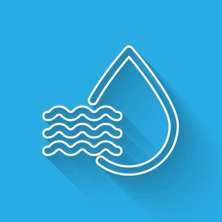 White line Water drop percentage icon isolated with long shadow. Humidity analysis. Vector Illustrationのイラスト素材